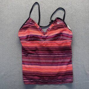 Nike Girls Swim Size 12 Tankini‎ Top Strappy Back Pink Purple Stripes Bra